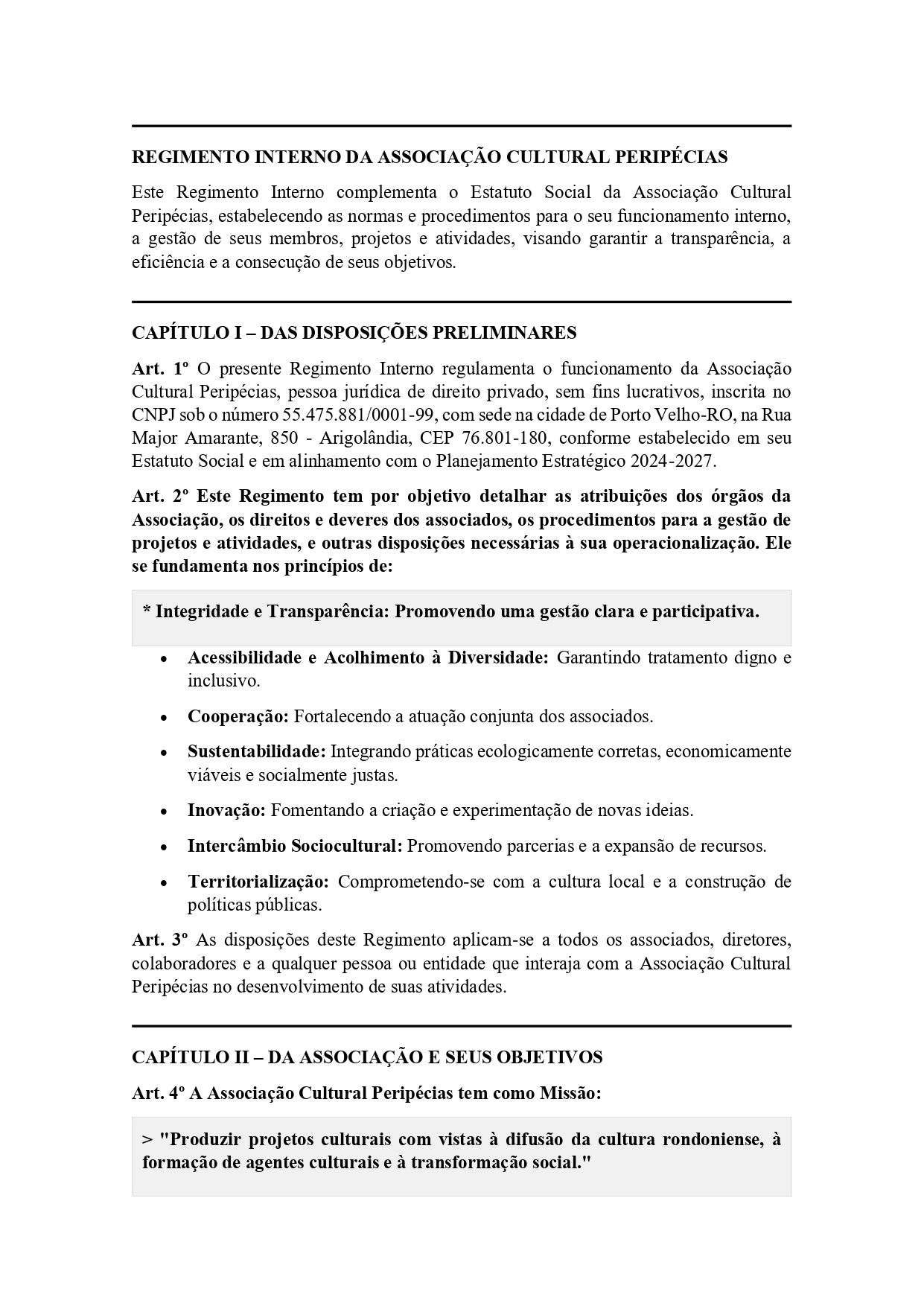 regimento interno da associaÇÃo cultural peripÉcias page 0001